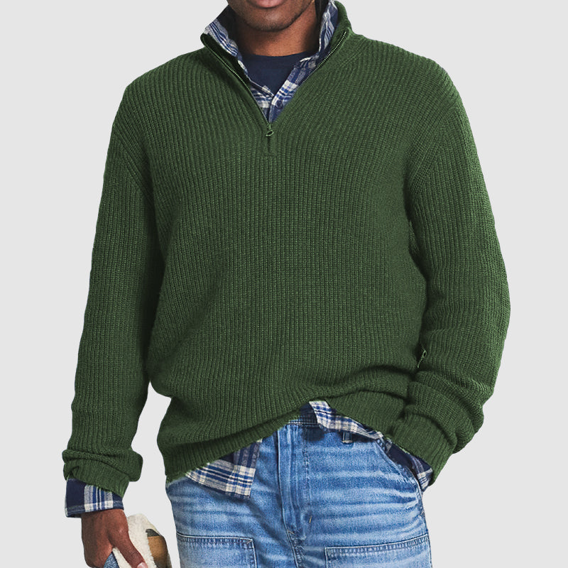 Men’s Zip-Neck Knit Sweater | Casual Business Pullover | Leon