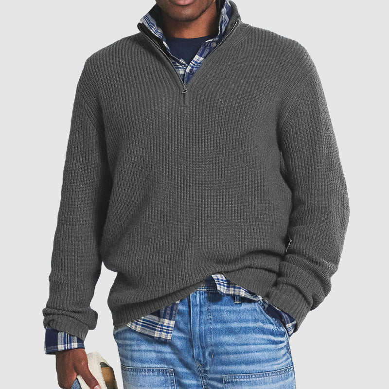 Men’s Zip-Neck Knit Sweater | Casual Business Pullover | Leon