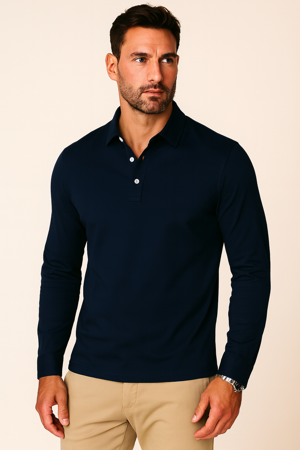 Classic Cotton Polo Shirt | Long Sleeve Casual Elegance for Men | Nathan