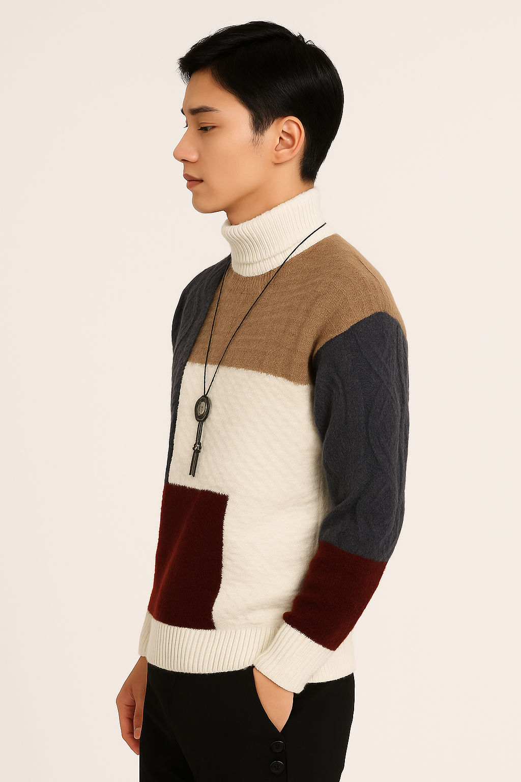 Men’s Patchwork Knit Sweater | Loose Fit and Warm