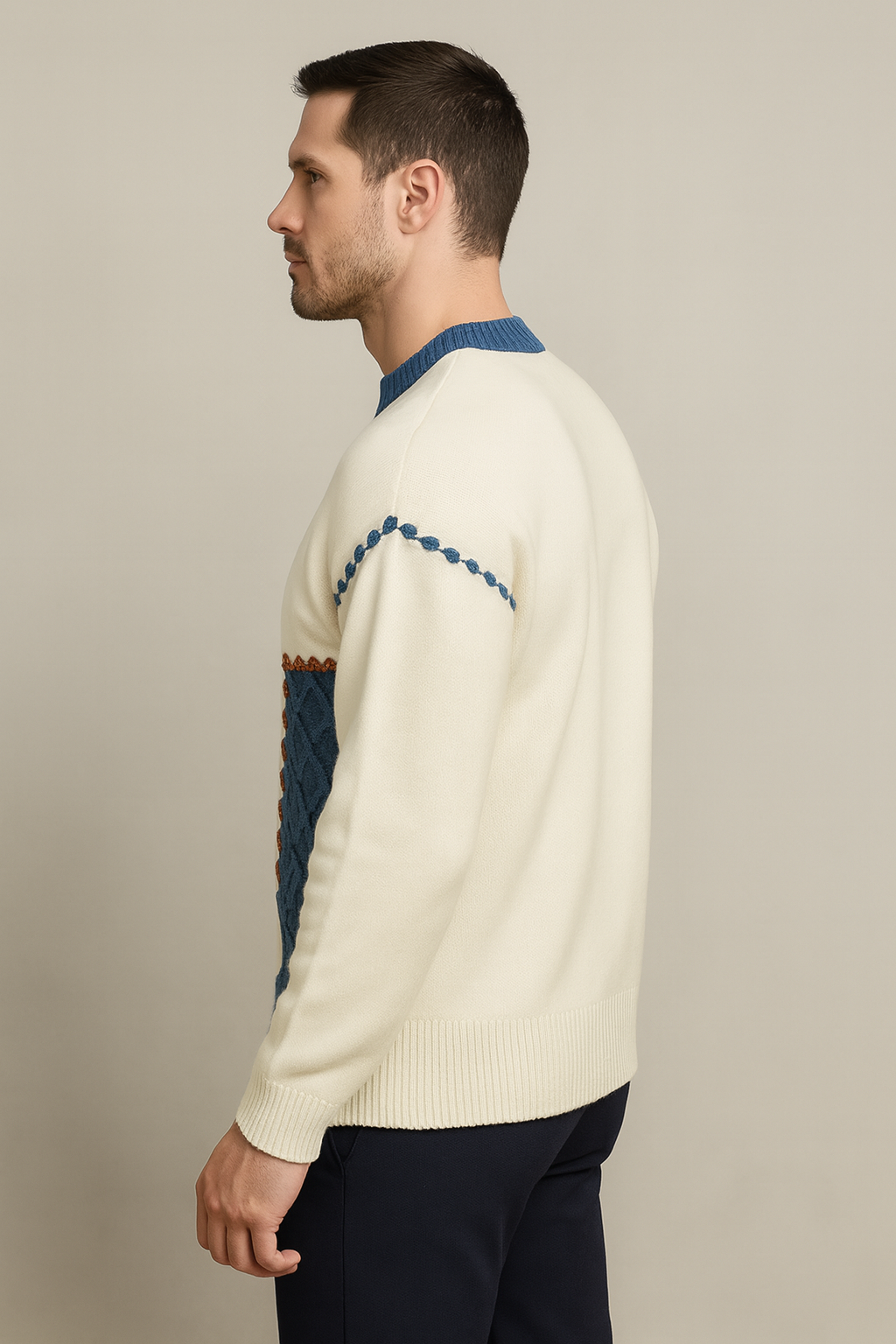 Men’s Patchwork Knit Sweater | Warm Loose Fit