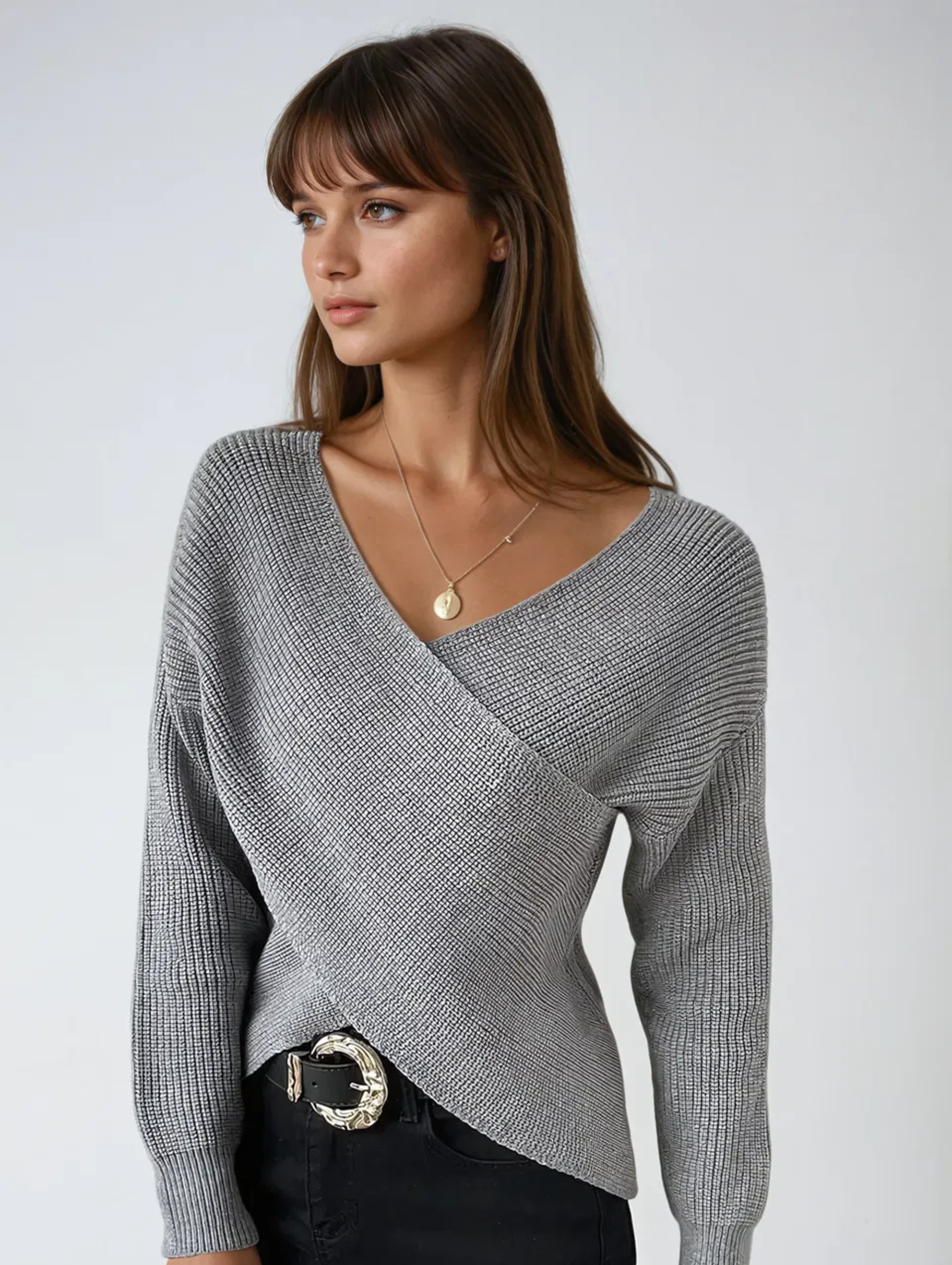 Women’s Wrap-Front Jumper – V-Neck Knit