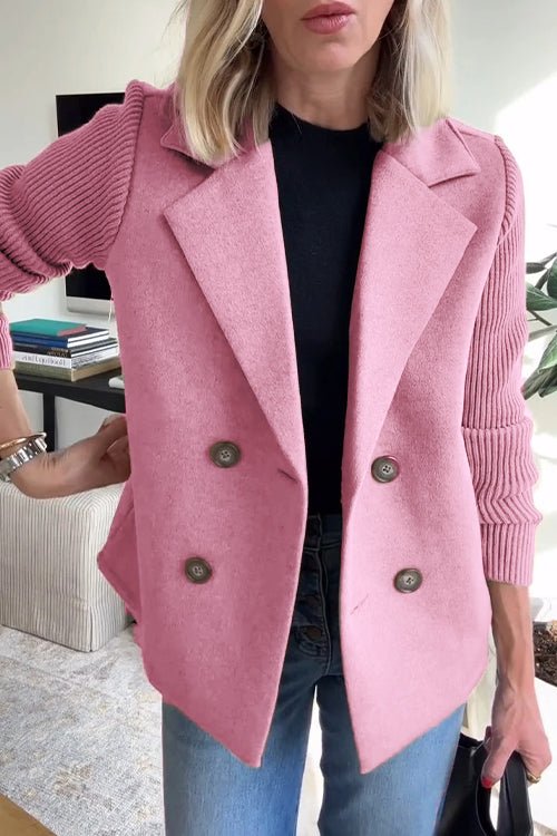 Knitted Sleeve Double-Breasted Blazer | Elegant Tailored Knit Jacket for Women | Clara