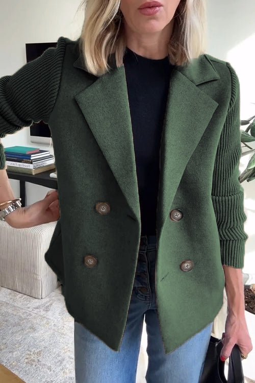 Knitted Sleeve Double-Breasted Blazer | Elegant Tailored Knit Jacket for Women | Clara