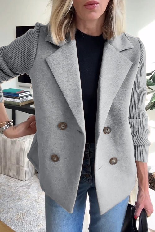 Knitted Sleeve Double-Breasted Blazer | Elegant Tailored Knit Jacket for Women | Clara