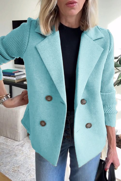 Knitted Sleeve Double-Breasted Blazer | Elegant Tailored Knit Jacket for Women | Clara