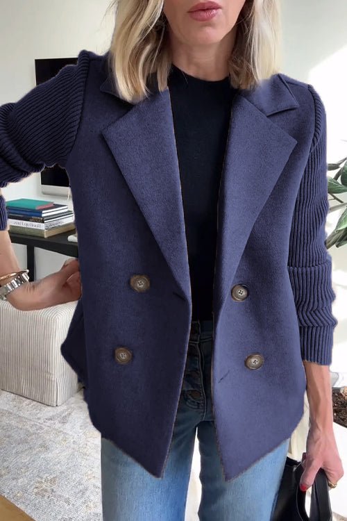 Knitted Sleeve Double-Breasted Blazer | Elegant Tailored Knit Jacket for Women | Clara