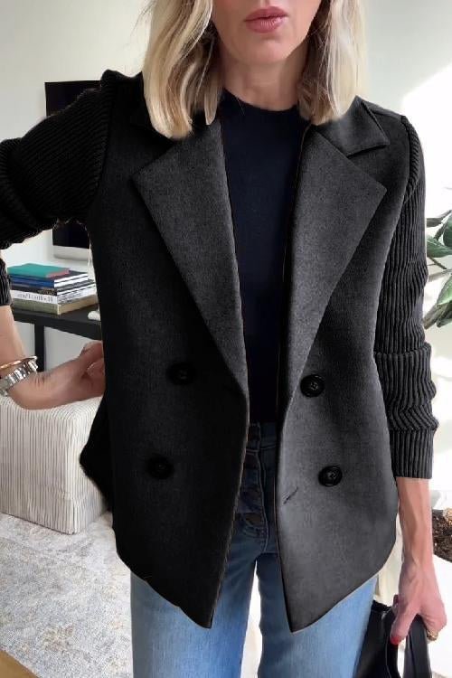 Knitted Sleeve Double-Breasted Blazer | Elegant Tailored Knit Jacket for Women | Clara