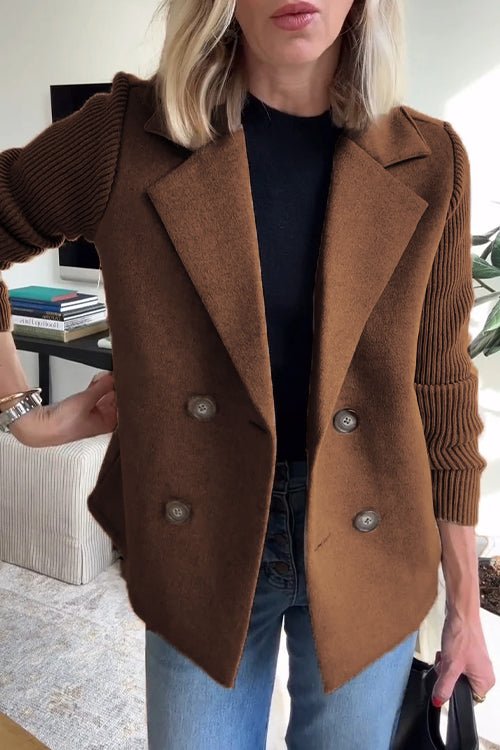 Knitted Sleeve Double-Breasted Blazer | Elegant Tailored Knit Jacket for Women | Clara