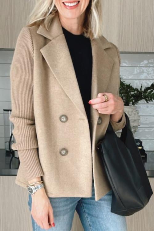 Knitted Sleeve Double-Breasted Blazer | Elegant Tailored Knit Jacket for Women | Clara