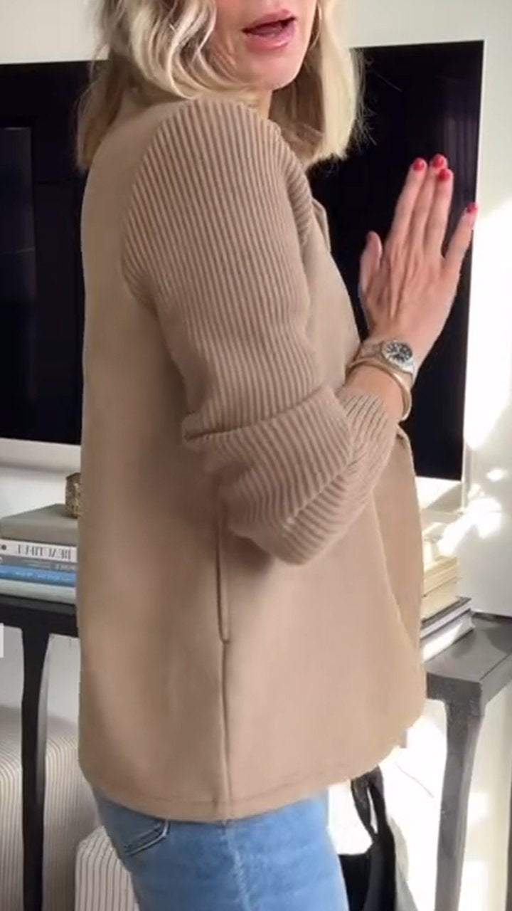 Knitted Sleeve Double-Breasted Blazer | Elegant Tailored Knit Jacket for Women | Clara