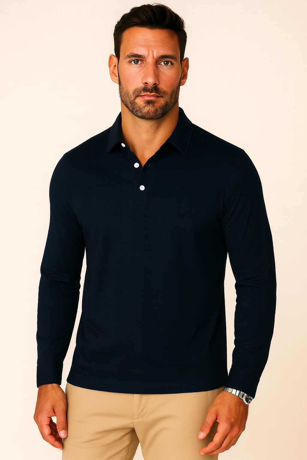 Classic Cotton Polo Shirt | Long Sleeve Casual Elegance for Men | Nathan