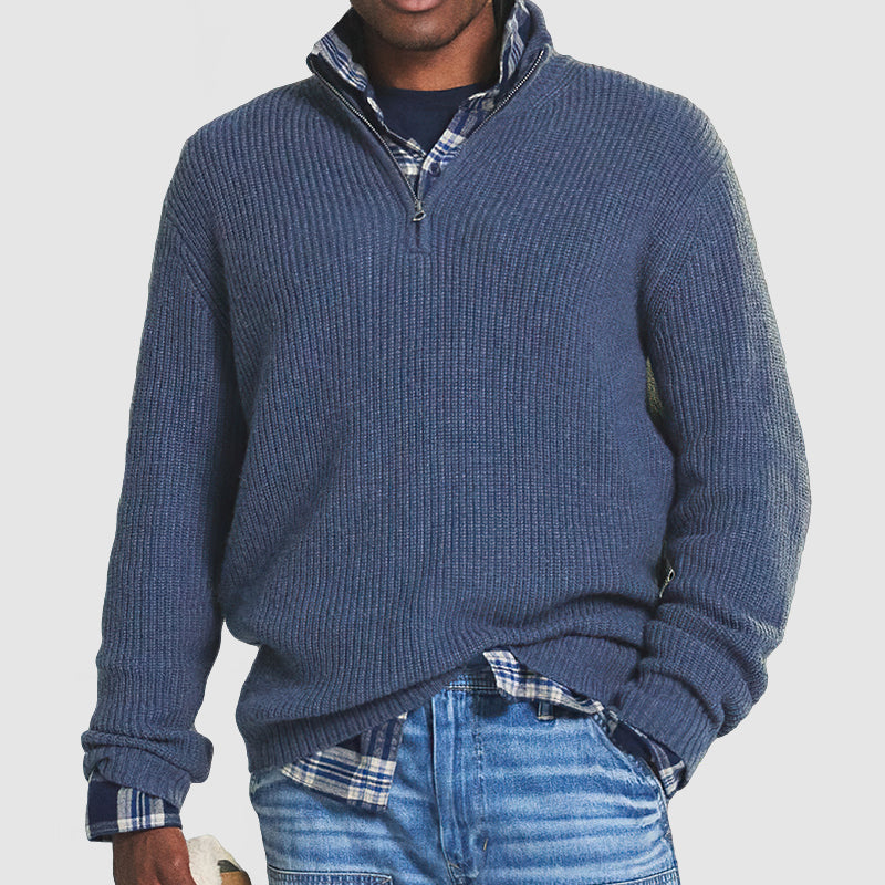 Men’s Zip-Neck Knit Sweater | Casual Business Pullover | Leon