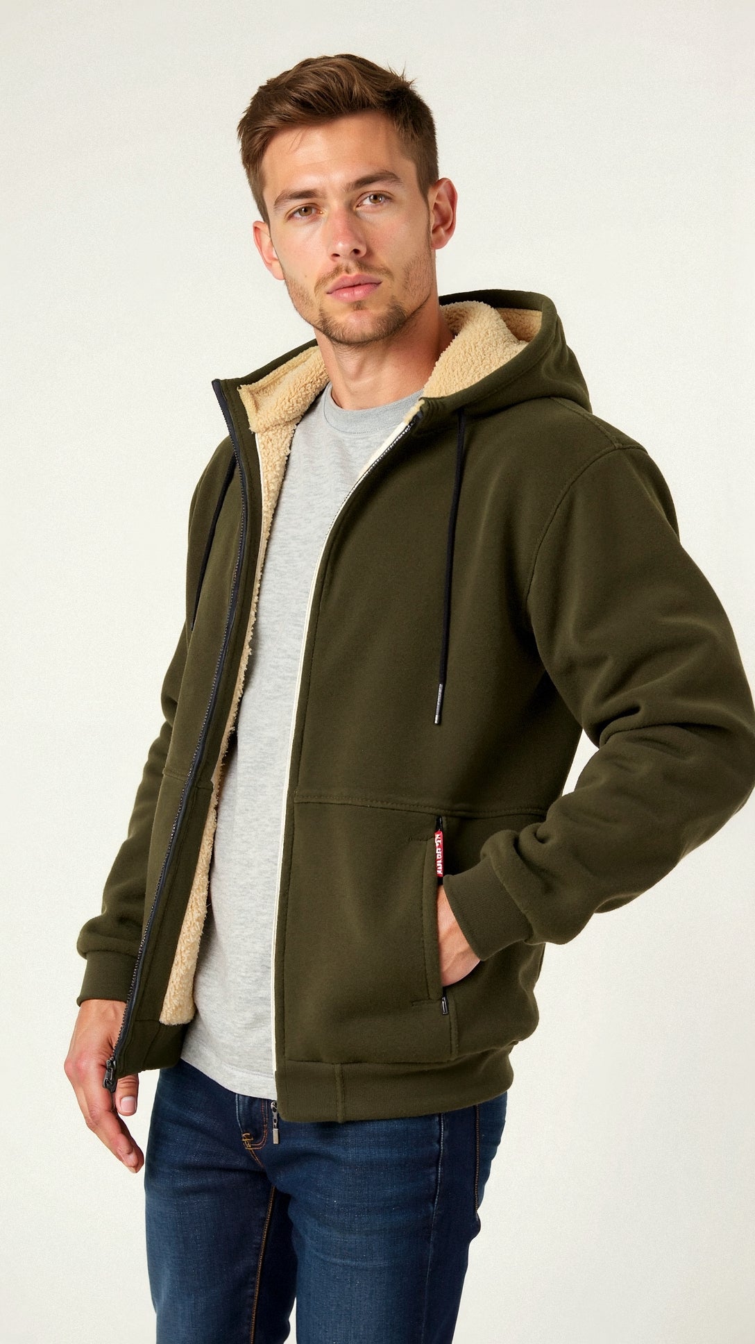 Men’s Lined Winter Hoodie | Warm Fleece Zip Jacket for Cold Weather | Jonas