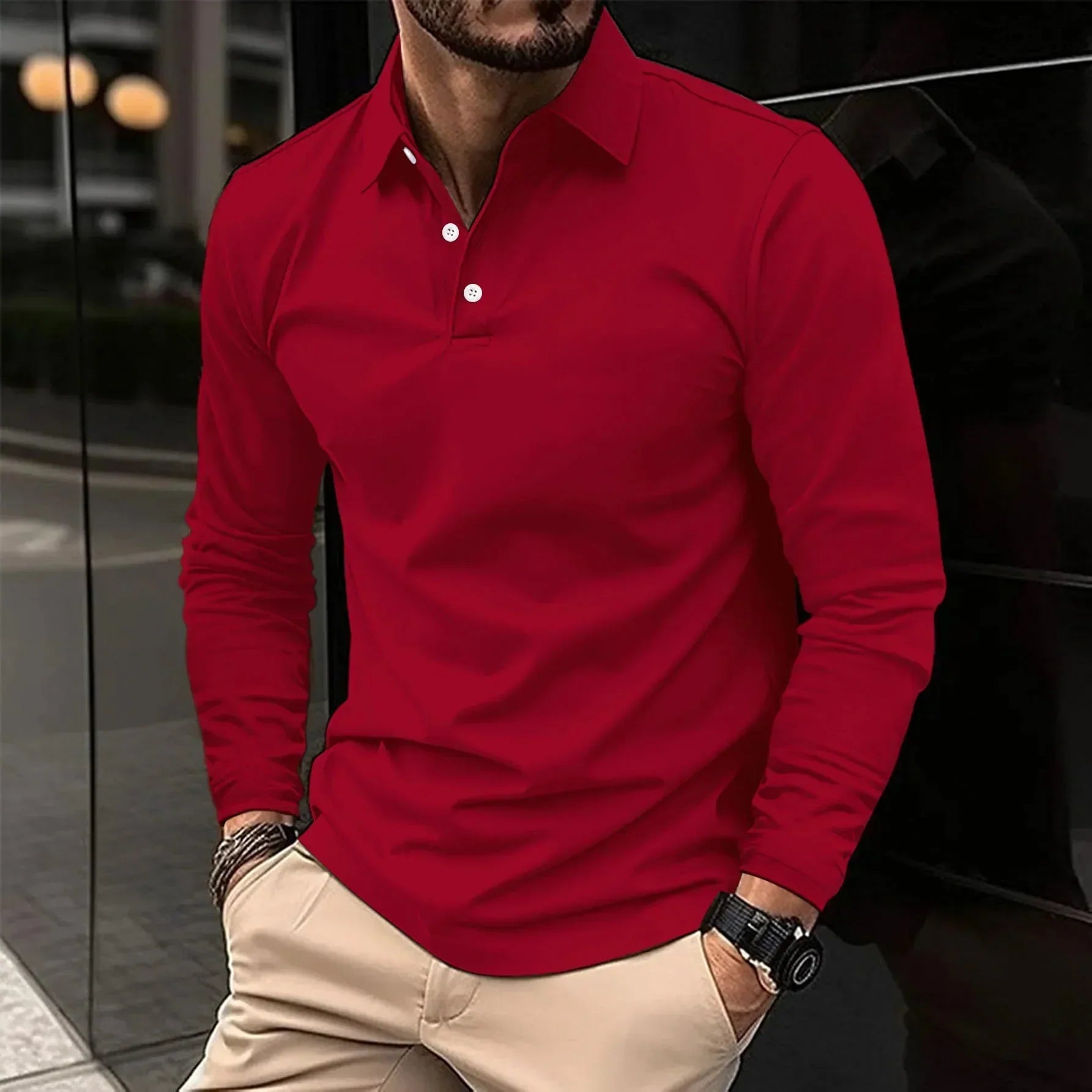 Classic Cotton Polo Shirt | Long Sleeve Casual Elegance for Men | Nathan