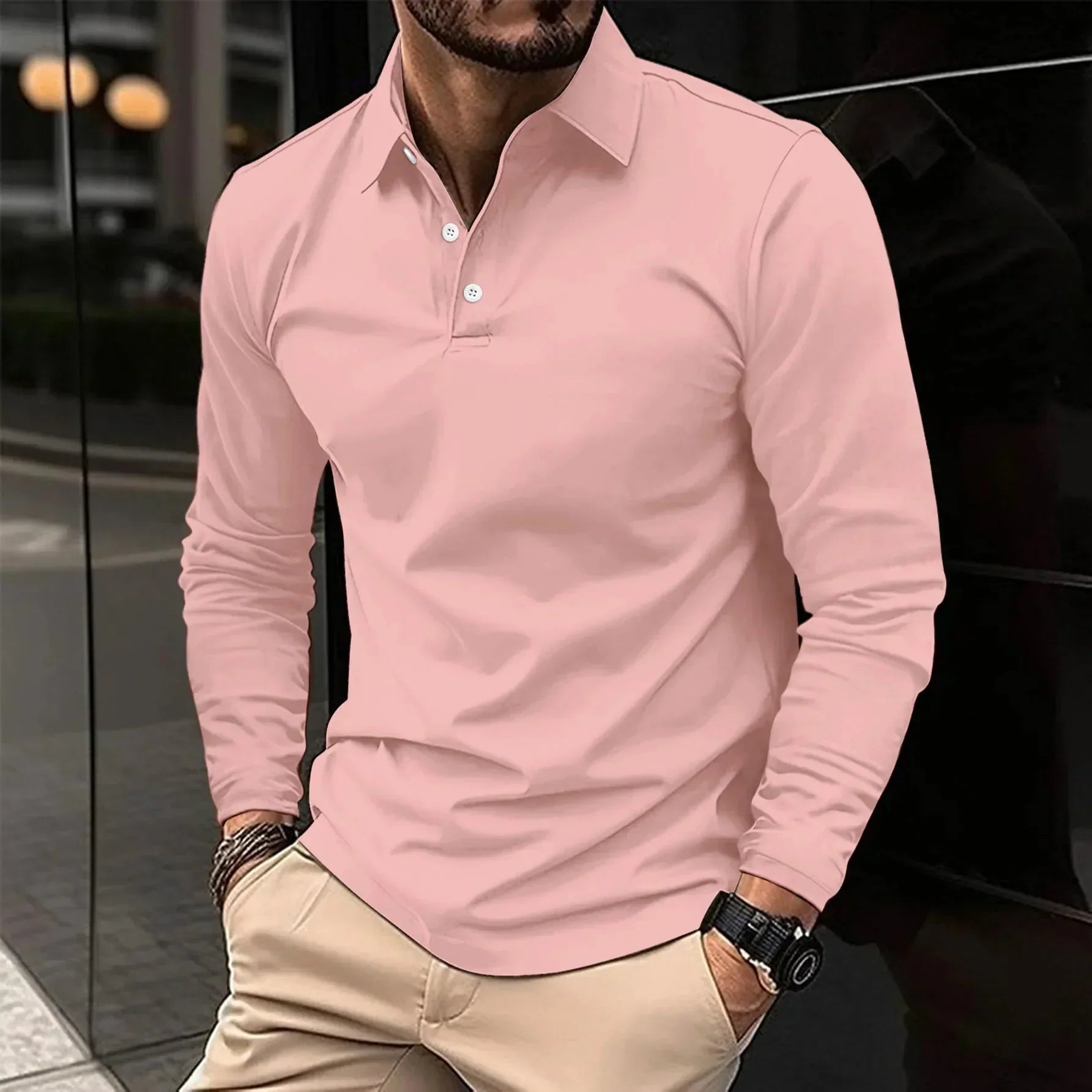 Classic Cotton Polo Shirt | Long Sleeve Casual Elegance for Men | Nathan
