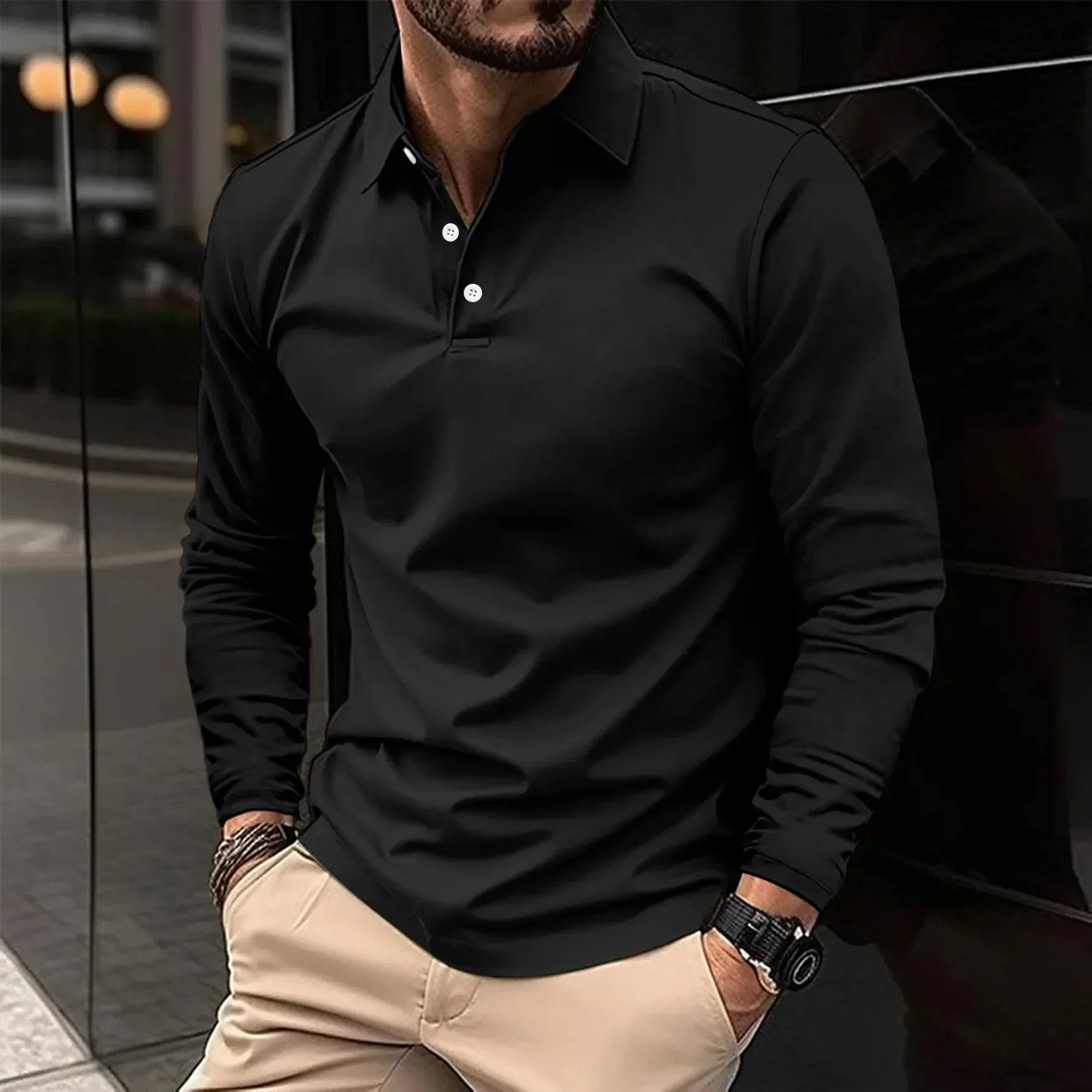 Classic Cotton Polo Shirt | Long Sleeve Casual Elegance for Men | Nathan