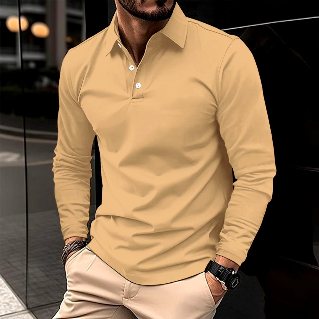Classic Cotton Polo Shirt | Long Sleeve Casual Elegance for Men | Nathan