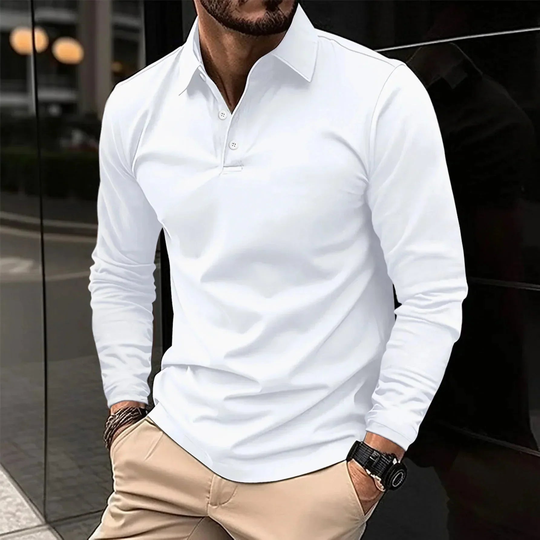 Classic Cotton Polo Shirt | Long Sleeve Casual Elegance for Men | Nathan