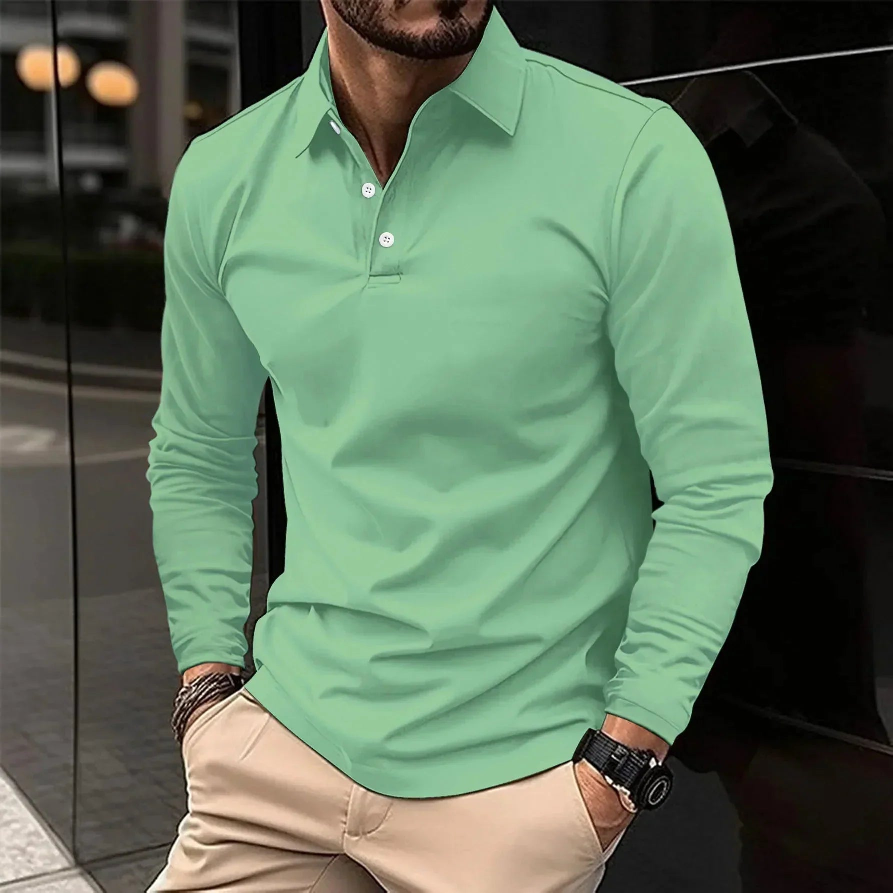 Classic Cotton Polo Shirt | Long Sleeve Casual Elegance for Men | Nathan