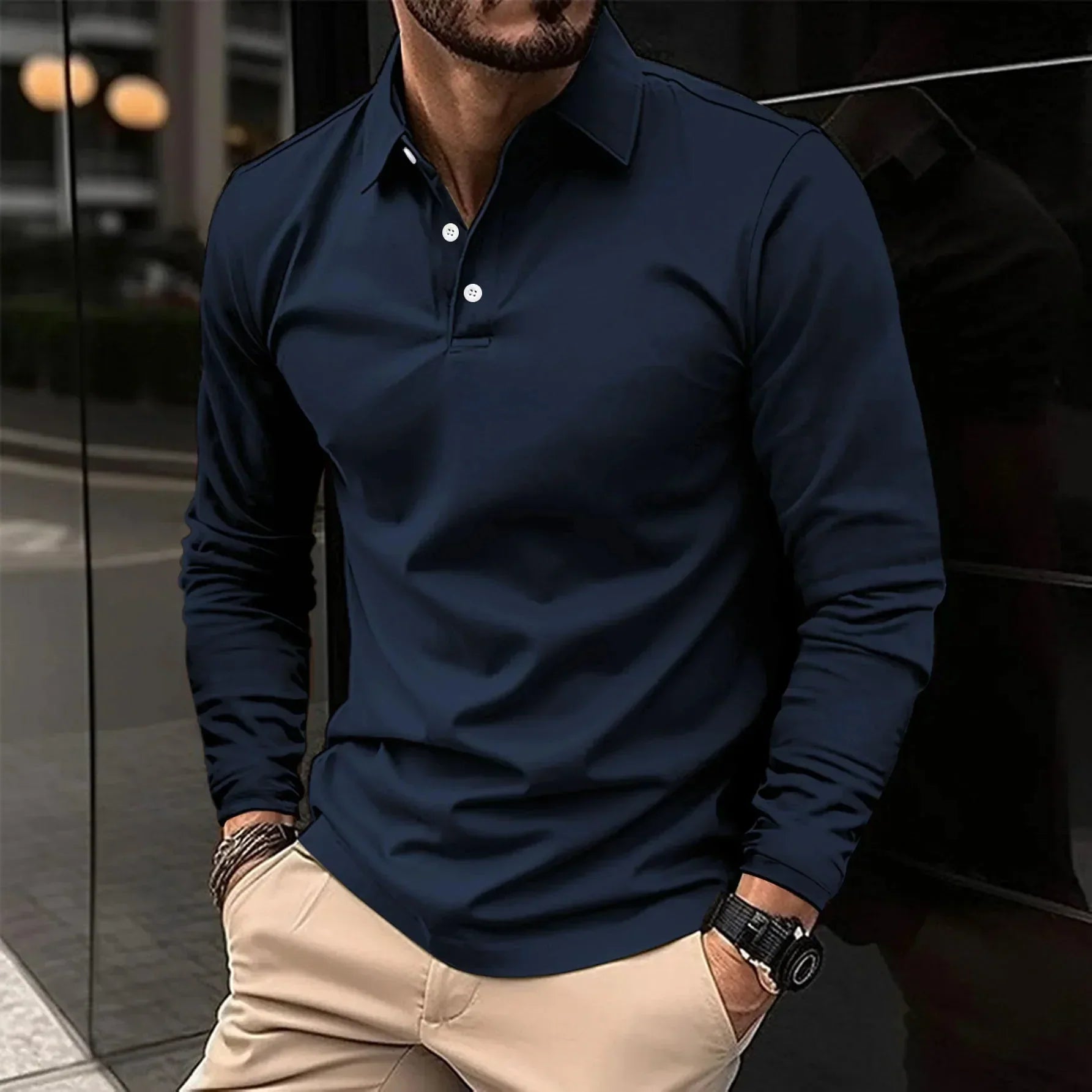 Classic Cotton Polo Shirt | Long Sleeve Casual Elegance for Men | Nathan
