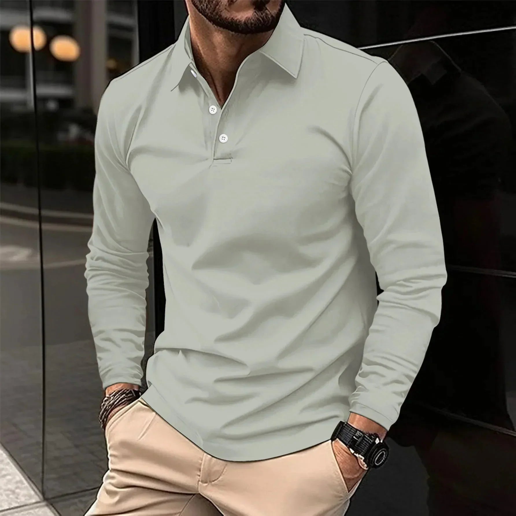 Classic Cotton Polo Shirt | Long Sleeve Casual Elegance for Men | Nathan
