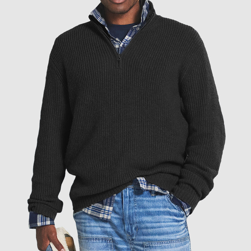 Men’s Zip-Neck Knit Sweater | Casual Business Pullover | Leon