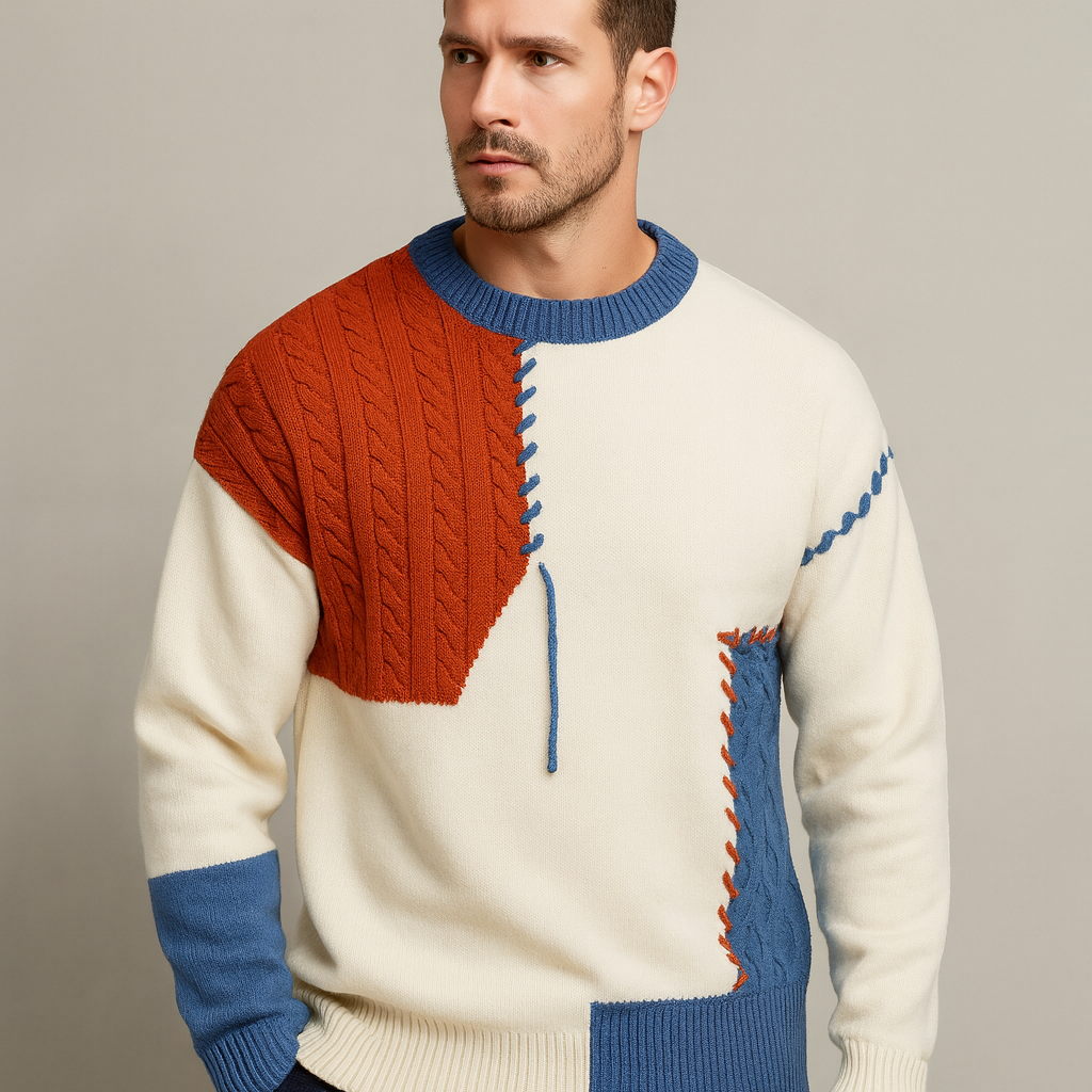 Men’s Patchwork Knit Sweater | Warm Loose Fit