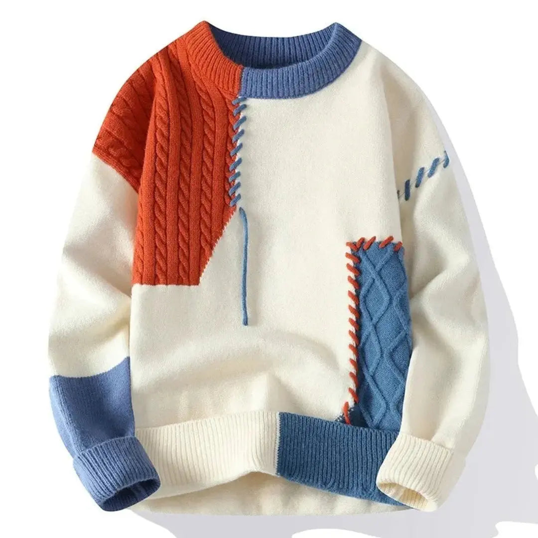 Men’s Patchwork Knit Sweater | Warm Loose Fit