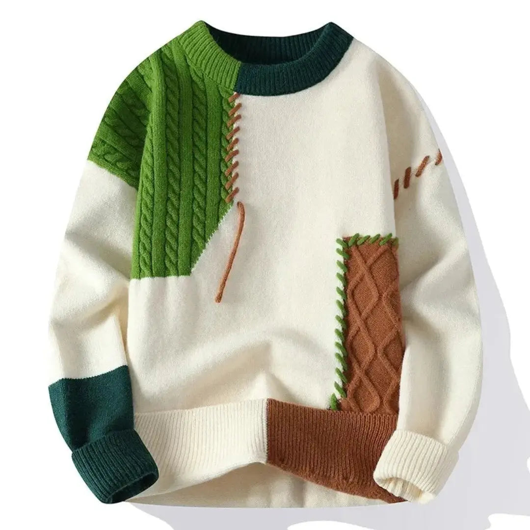 Men’s Patchwork Knit Sweater | Warm Loose Fit