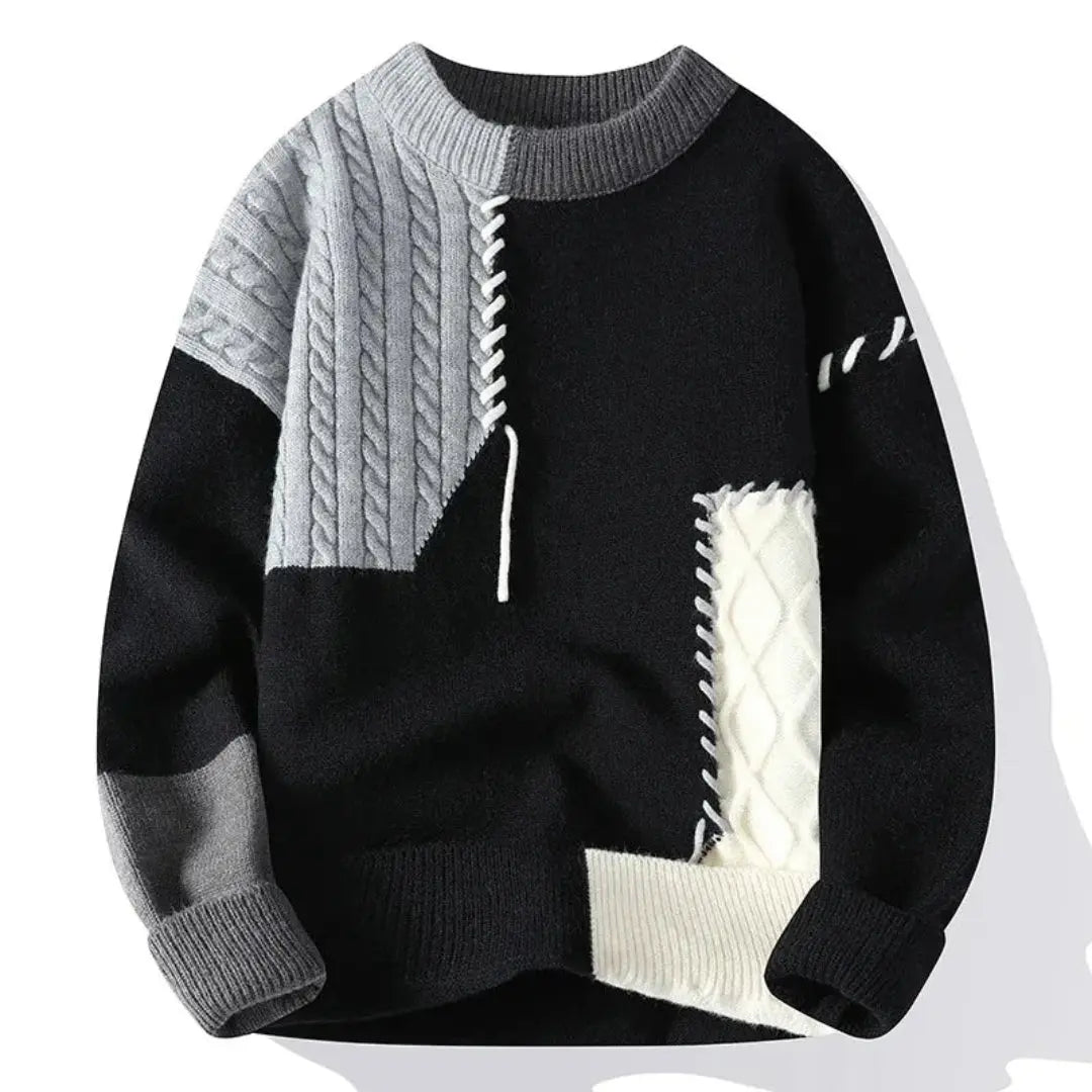 Men’s Patchwork Knit Sweater | Warm Loose Fit