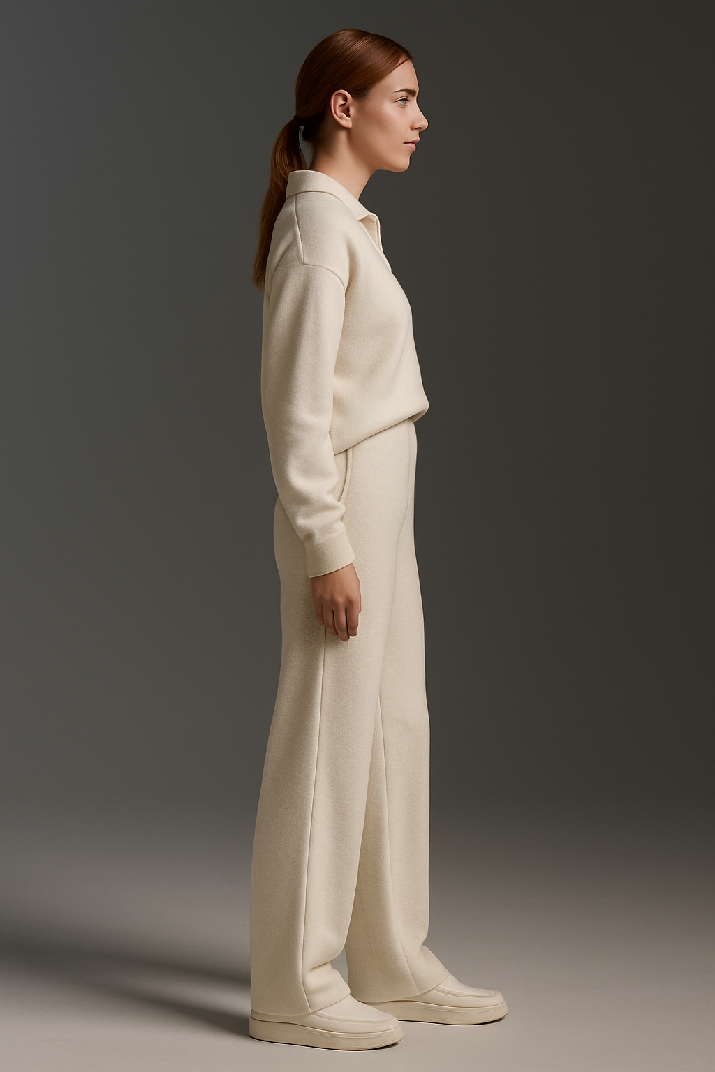 Women’s Loungewear Set – Polo Neck & Wide Leg Pants