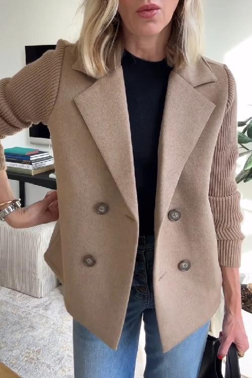 Knitted Sleeve Double-Breasted Blazer | Elegant Tailored Knit Jacket for Women | Clara