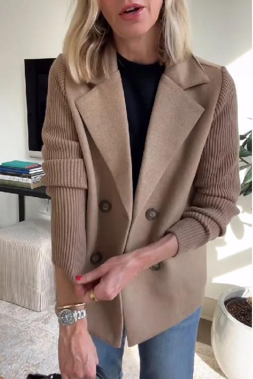 Knitted Sleeve Double-Breasted Blazer | Elegant Tailored Knit Jacket for Women | Clara