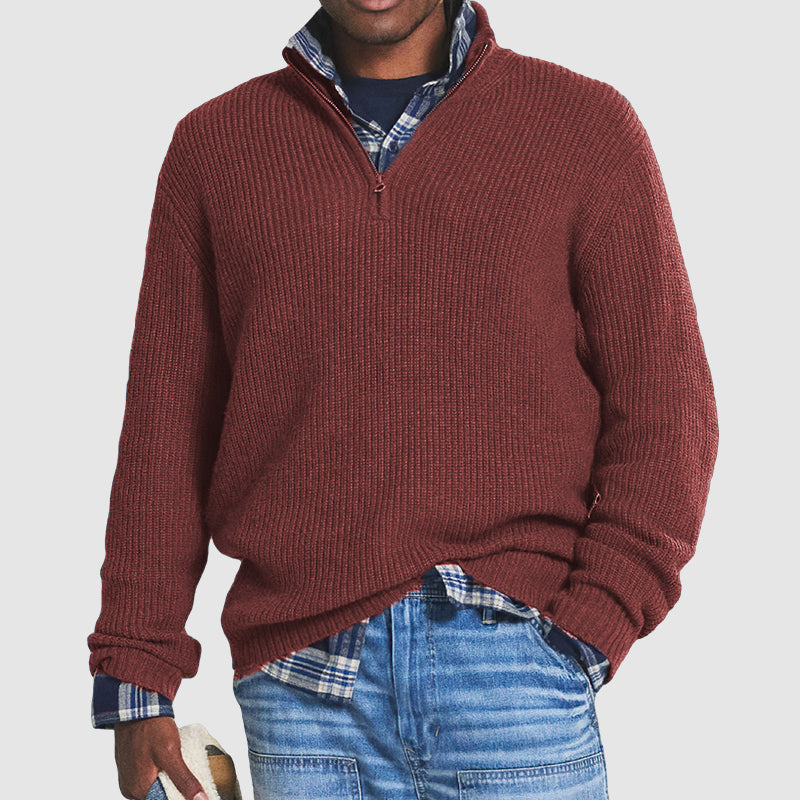 Men’s Zip-Neck Knit Sweater | Casual Business Pullover | Leon
