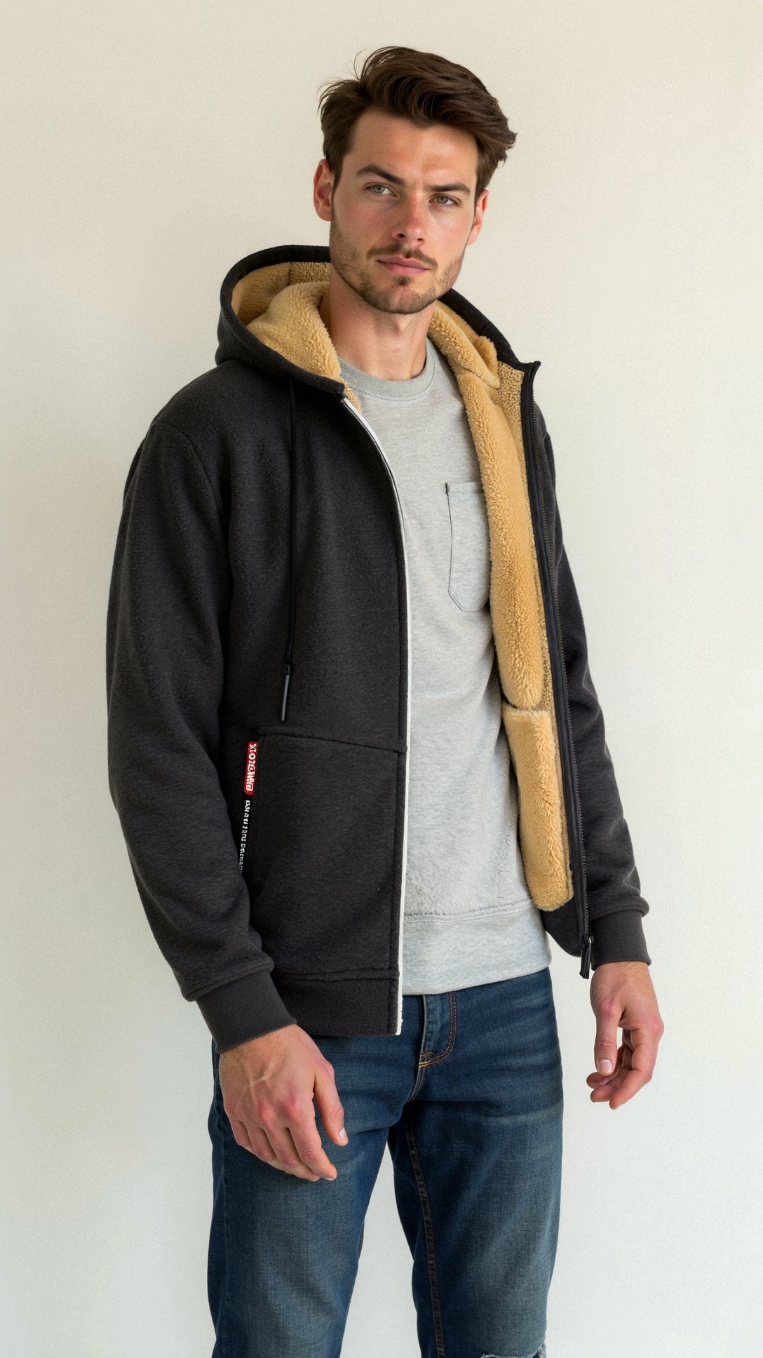 Men’s Lined Winter Hoodie | Warm Fleece Zip Jacket for Cold Weather | Jonas